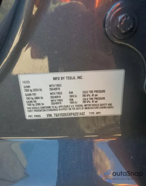 2023 Tesla Model Y из США, поврежденный, VIN 7SAYGDEE8PA201442